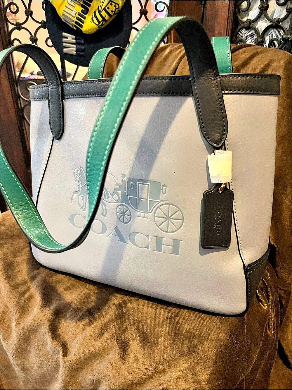 Coach Reversible City Tote With Horse And Carriage Print White & Green
